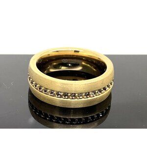 Men's Wedding Band Gold Tone Tungsten Gemstone Eternity 8mm Ring Size 10.75